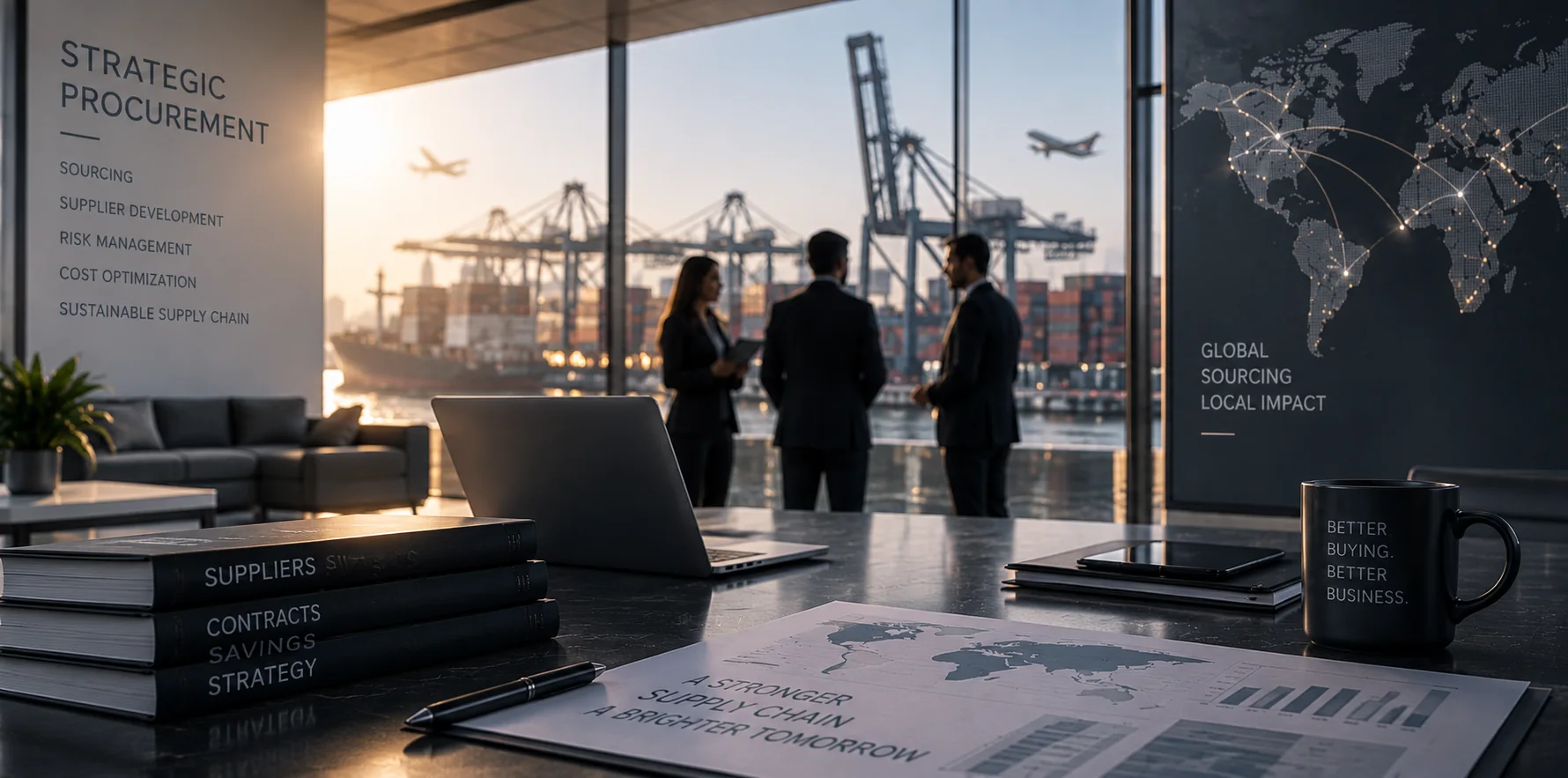 Oficina ejecutiva BRIK con vista a operaciones de comercio global